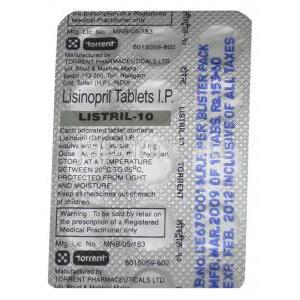 ジェネリック・プリニビル, リシノプリル 10 mg Listril torrent （ブリスター包装）