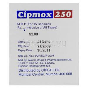 シプモックス Cipmox アモキシシリン 250mg カプセル (Cipla) 注意書