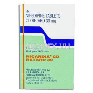 ニフェジピン（ジェネリック・ニフェディカル）XL, Nicardia CD, 30mg 錠 (J.B. Chemical)