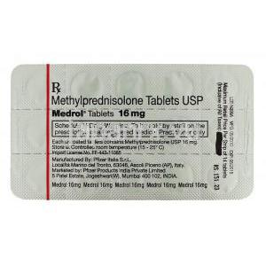 メドロール, メチルプレドニゾロン16mg 錠 (Pfizer) 包装裏面