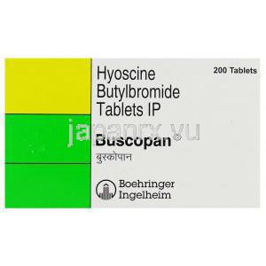 ブスコパン, ヒヨスチン-N-ブチルブロマイド Buscopan 10mg 錠 (Boehringer Ingelheim) 箱