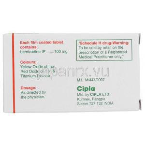 ラミビル, ラミブジン Lamivir HBV, 100mg 錠 (Cipla) 箱　情報