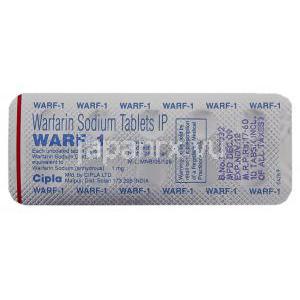 ワルファリン（ワーファリンジェネリック）, Warf-1, 1mg 錠 (Cipla) 包装裏面