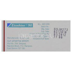 ジェネリック・アルコキシア, エトリコキシブ 90 mg 錠 Etoshine (Sun Pharma)  製造業者情報