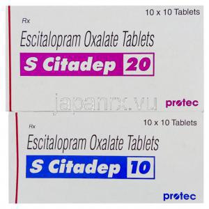 レクサプロ ジェネリック, エスシタロプラム, S-Citadep 10 mg 20 mg　箱