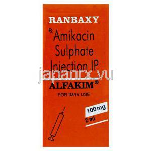 アミカシン（ビクリン ジェネリック）, Alfakim, 100mg 2ml 注射 (Ranbaxy) 箱