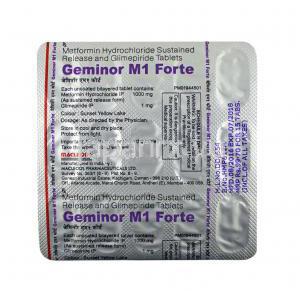 ジェミナー M フォルテ (グリメピリド/ メトホルミン) 1mg 錠剤裏面