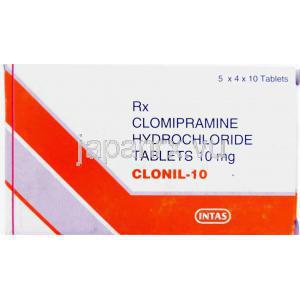 クロミプラミン, Clonil, 10 mg 錠 (Intas) 箱