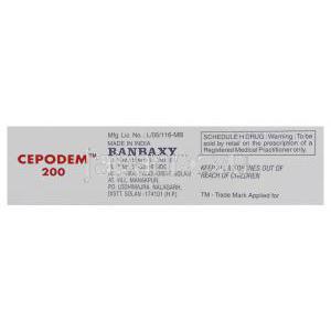 セポデム Cepodem, セフポドキシムプロキセチル, 200mg 錠  (Ranbaxy) 製造者情報