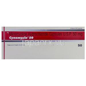 ミノサイクリン塩酸塩（ミノシンジェネリック）, Cynomycin, 50mg カプセル (Wyeth) 箱