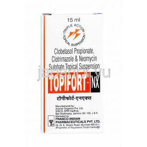 トピフォートNX 外用液 (クロトリマゾール/ クロベタゾール/ ネオマイシン) 箱