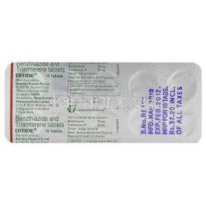 トリアムテレン/ベンズチアジド配合, Ditide, 50  25 mg 錠 (GSK) 包装裏面