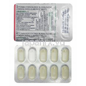 トリゾリル (グリメピリド/ メトホルミン/ ピオグリタゾン) 1mg 錠剤