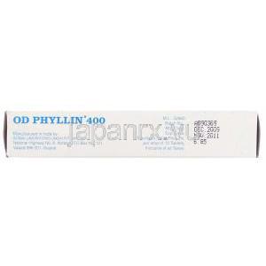 テオフィリン（ユニフィル ジェネリック）, OD Phyllin 400mg 錠 (Sidmak) 箱　製造者情報