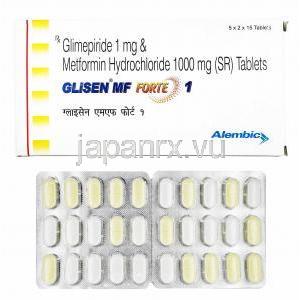 グリセン MF フォルテ (グリメピリド/ メトホルミン) 1mg 箱、錠剤
