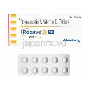 ロセーブ D (ロスバスタチン/ ビタミンD3) 10mg 箱、錠剤