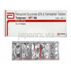 テルプレス MT (テルミサルタン/ コハク酸メトプロロール) 50mg 箱、錠剤