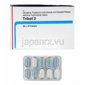 トリベット (グリメピリド/ メトホルミン/ ピオグリタゾン) 2mg 箱、錠剤