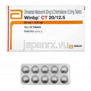 ウィンビーピー CT (オルメサルタン 20mg/ クロルタリドン 12.5) 箱、錠剤