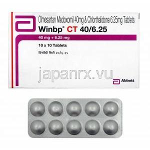 ウィンビーピー CT (オルメサルタン 40mg/ クロルタリドン 6.25) 箱、錠剤