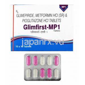 グリムファースト MP (グリメピリド 1mg/ メトホルミン/ ピオグリタゾン) 箱、錠剤