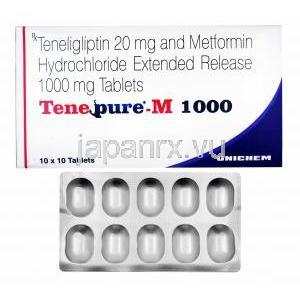 テネピュア M (メトホルミン/ テネリグリプチン) 1000mg 箱、錠剤