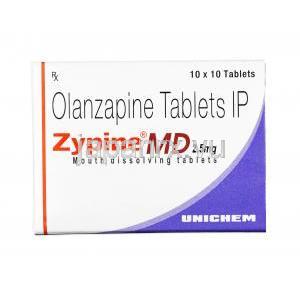 ザイピン MD, オランザピン, 10 mg, 箱、錠剤