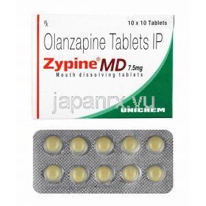 ザイピン MD, オランザピン, 7.5 mg, 箱表面