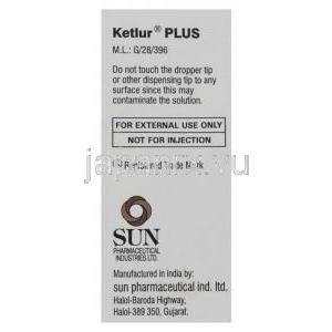 ケトロラクトロメタミン / フロキサシン, Ketlur  Plus, 0.5% w/v 点眼薬 (Sun Pharma) 製造者情報