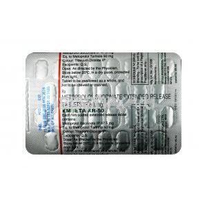 エンベータ XR,  メトプロロール, 50 mg, 錠（徐放性錠), シート情報