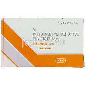 デプソル Depsol, イミドール ジェネリック, イミプラミン塩酸塩 75mg 錠 （Intas） 箱