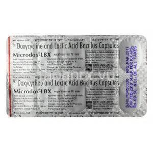 マイクロドックス LBX,  ドキシサイクリン100mg / 乳酸菌 50億個, カプセル, シート情報