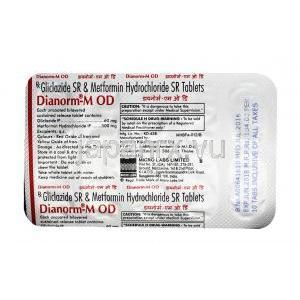 ダイアノーム M OD, グリクラジド 60mg  / メトホルミン 500mg, 錠（徐放性錠）,シート情報