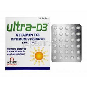 ウルトラ D3 (ビタミンD3) 1000IU 箱、錠剤