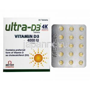 ウルトラ D3 (ビタミンD3) 4000IU 箱、錠剤