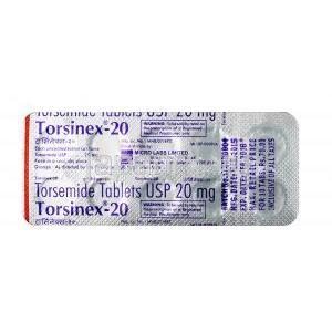 トーシネックス, トラセミド 20 mg, 錠剤, シート情報