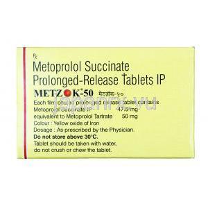 メトゾック, メトプロロール 50 mg, 錠（徐放性錠）, 箱情報