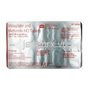 ジャーラ M, メトホルミン  850mg / ビルダグリプチン  50mg, 錠剤, シート情報