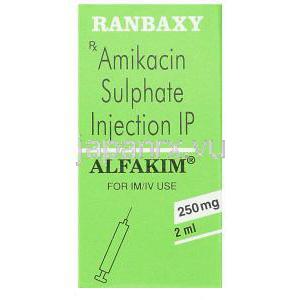 アミカシン（ビクリン ジェネリック）, Alfakim, 250mg 2ml 注射 (Ranbaxy) 箱