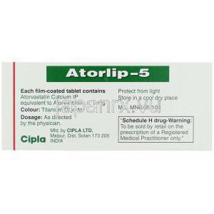 アトルバスタチン (リピトール ジェネリック) , Atorlip 5 mg 成分