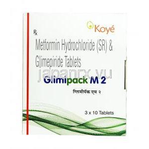 グリミパック M, グリメピリド 2mg / メトホルミン 500mg, 錠剤, 箱表面