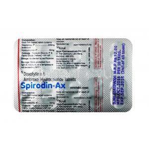 スピロディン AX, ドキソフィリン 400mg / アンブロキソール 30mg, 錠剤, シート情報