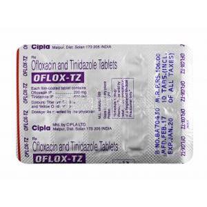 オフロックス TZ Oflox TZ, チオニダゾール600mg / オフロキサシン 200mg 錠剤裏面