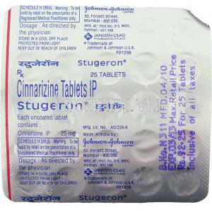 シンナリジン, Stugeron Forte, 25 mg 錠 (Johnson and Johnson) 包装