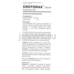 クロタミトン（オイラックス/クロタミトンジェネリック）, Crotorax 10% 20gm クリーム (Primal Healthcare) 情報