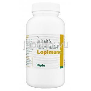 ロピミューン Lopimune, カレトラ ジェネリック, ロピナビル・リトナビル 配合 錠 (Cipla) ボトル