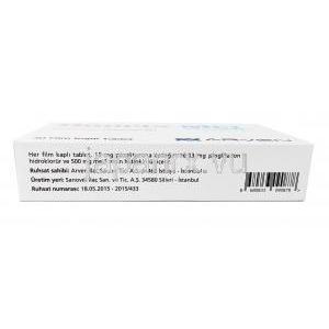 ドロピアメット (ピオグリタゾン 15 mg/ メトホルミン 500 mg) 成分