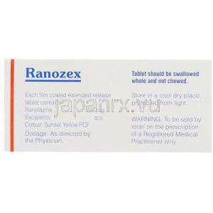 ラノラジン（慢性狭心症治療薬）, ラノゼックス Ranozex,　錠 成分