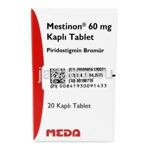 メスチノン, ピリドスチグミン 60mg, 製造元：Meda Pharmaceuticals Ltd, 箱情報