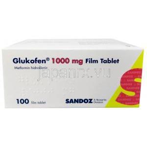 グルコフェン, メトホルミン 1,000 mg, 製造元：Sandoz, 箱情報-2